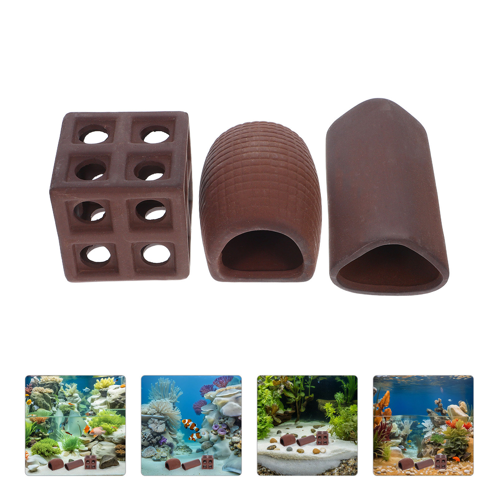 Hide Cave Ceramic - 3Pcs Aquarium Decorative Rockery Purple Sand