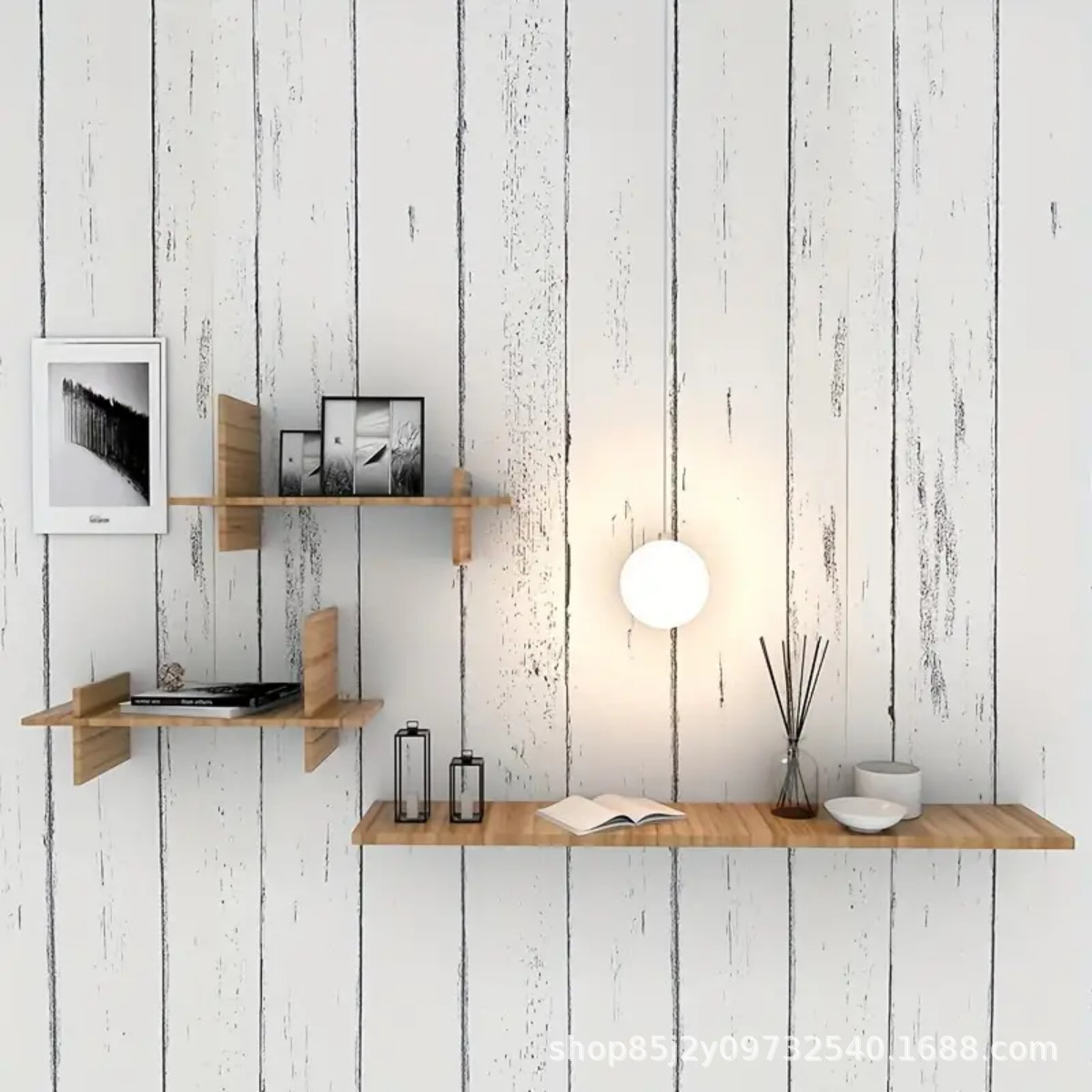 Retro White Wallpaper Wooden P - Pvc Panel Background บทวิจารณ์และราคา