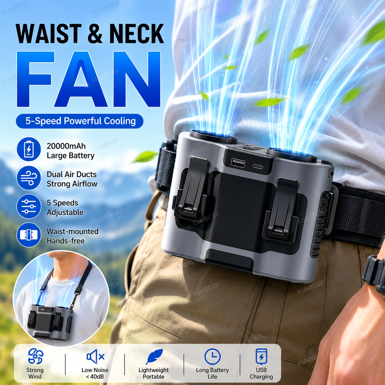 Portable Waist Clip Fan Mini U - Timer Dual Outlet บทวิจารณ์และราคา